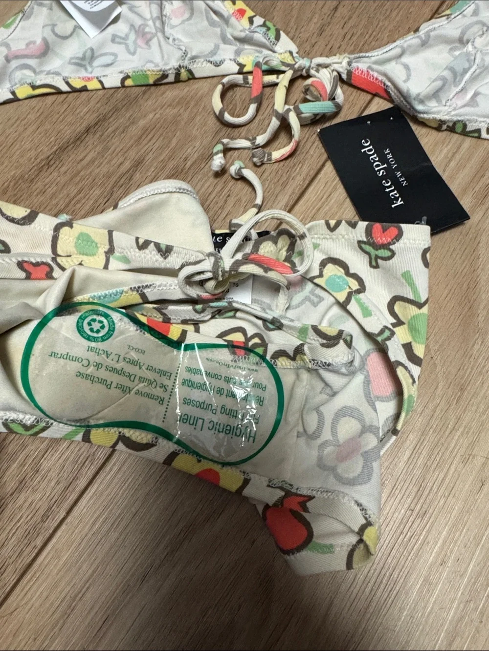KATE SPADE NWT L cream Floral UNLINED NO PADDING NUDIST TYPE SEXY Bikini SET